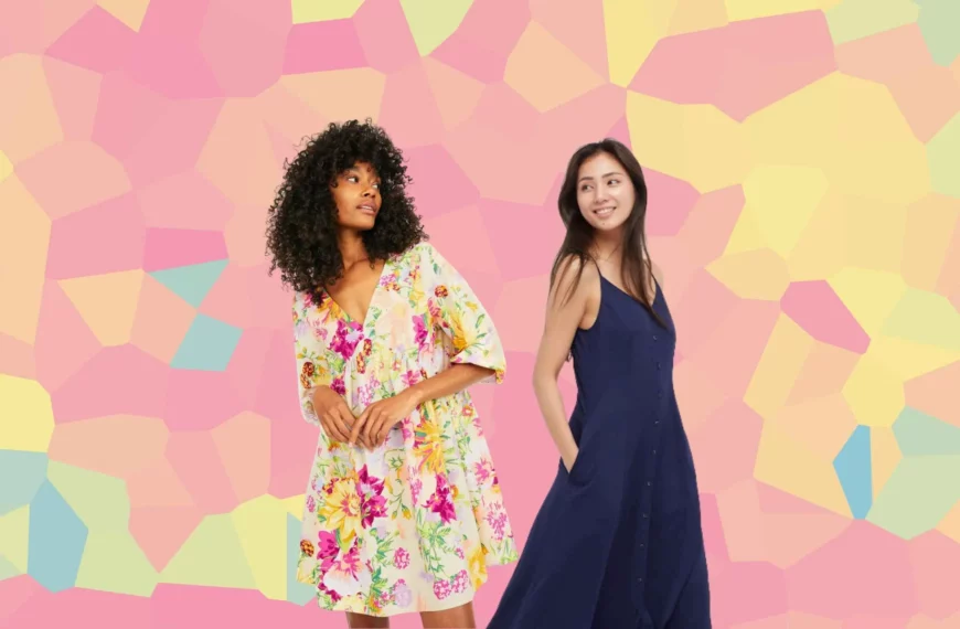 a woman wearing white floral h&m dress and another woman wearing navy Uniqlo dress