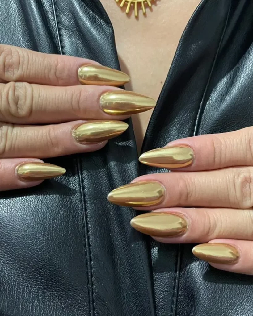 Graduation Nail Ideas #1 chrome gold nails