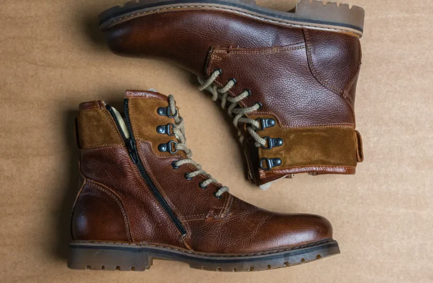 pair of brown leather boots