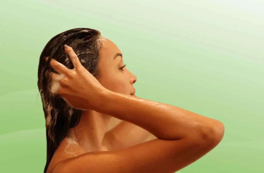 woman washing hair with Viori shampoo