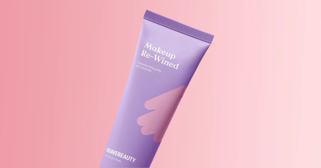 purple and pink tube of Krave Beauty Makeup ReWind Cleanser