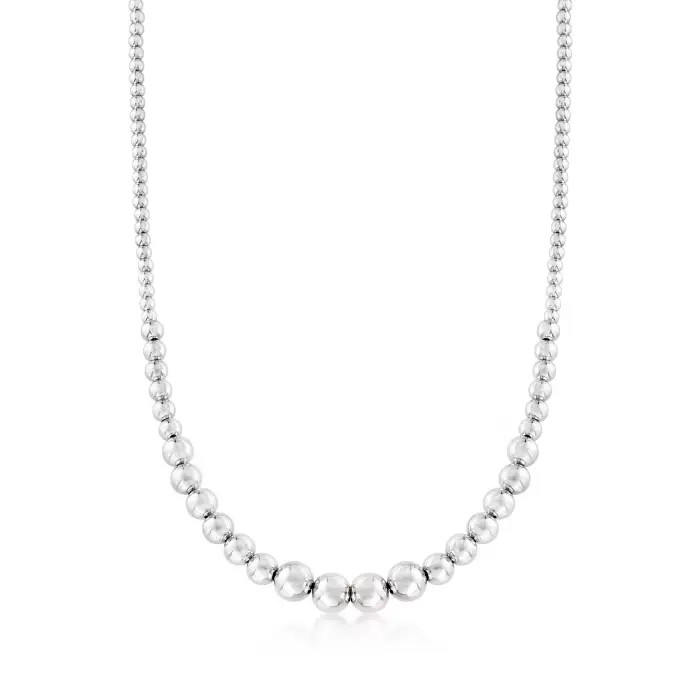 Italian 4-10mm Sterling Silver Graduated Bead Necklace
