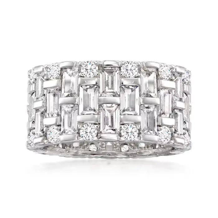 5.50 ct. t.w. Baguette and Round CZ Eternity Band in Sterling Silver