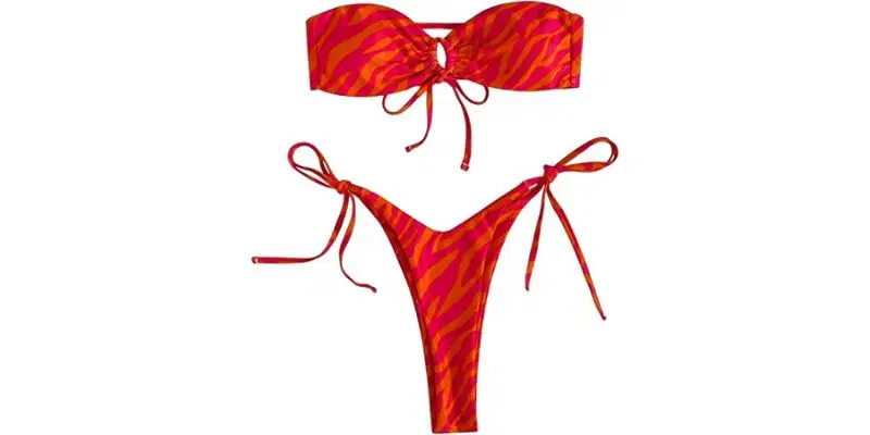 MakeMeChic Women's 2 Piece Bandeau Swimsuits Tie Front High-Cut Bikini
