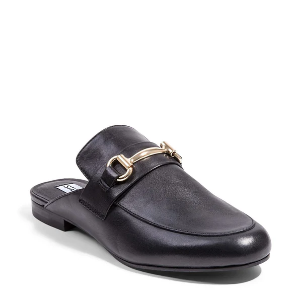 Steve Madden KANDI Black Leather Loafer Slide