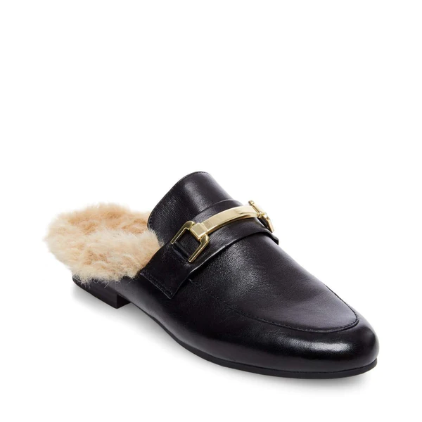 Steve Madden KHLOE Black Leather Faux Fur Mule