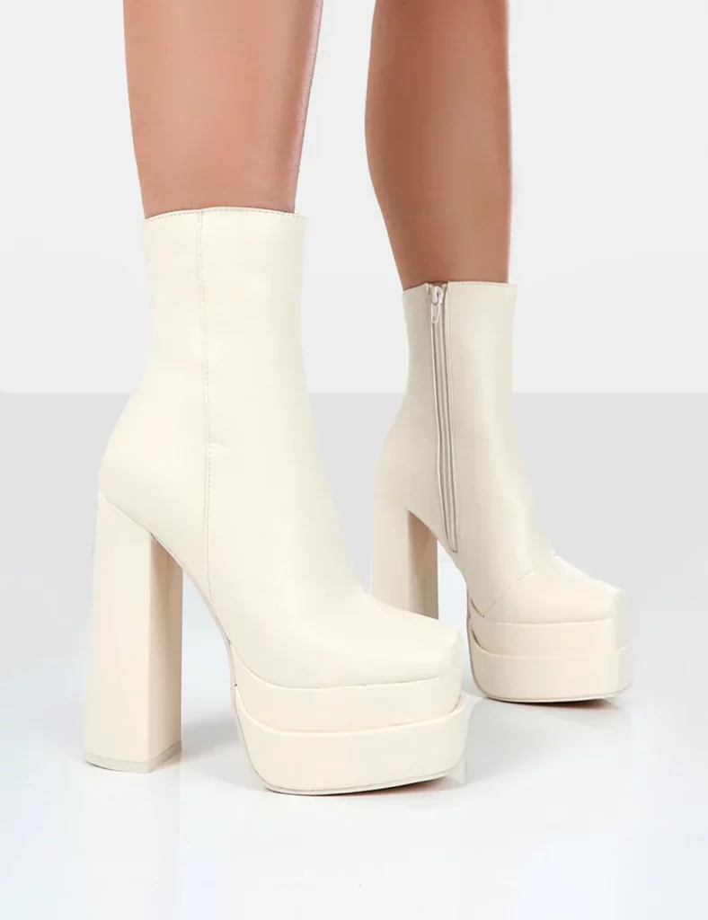 Public Desire Supine Ecru Chunky Platform Ankle Boots