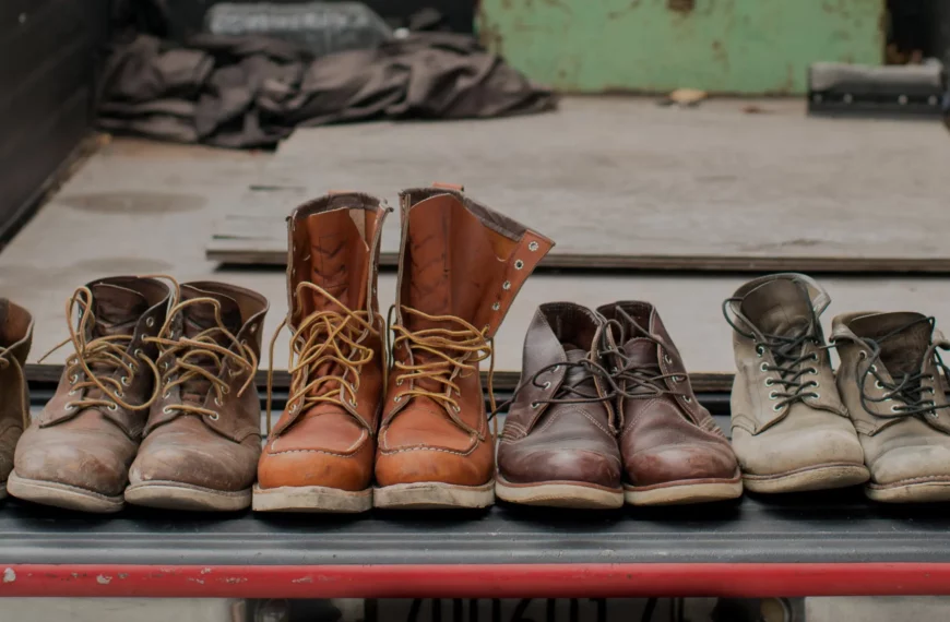 photo of 6 pairs of Red Wing work boots sitting side-by-side