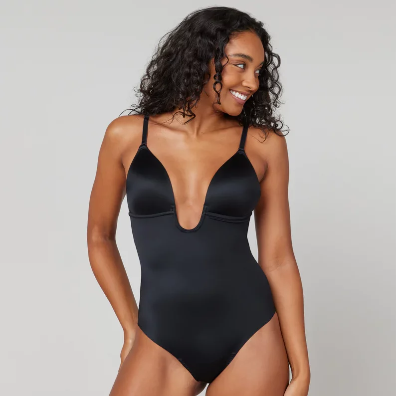 Suit Your Fancy Plunge Low-Back Thong Bodysuit
